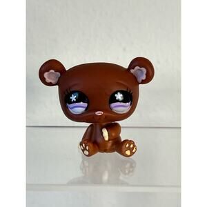 Littlest Pet Shop LPS Panda Bear Brown Purple Flower Eyes #671